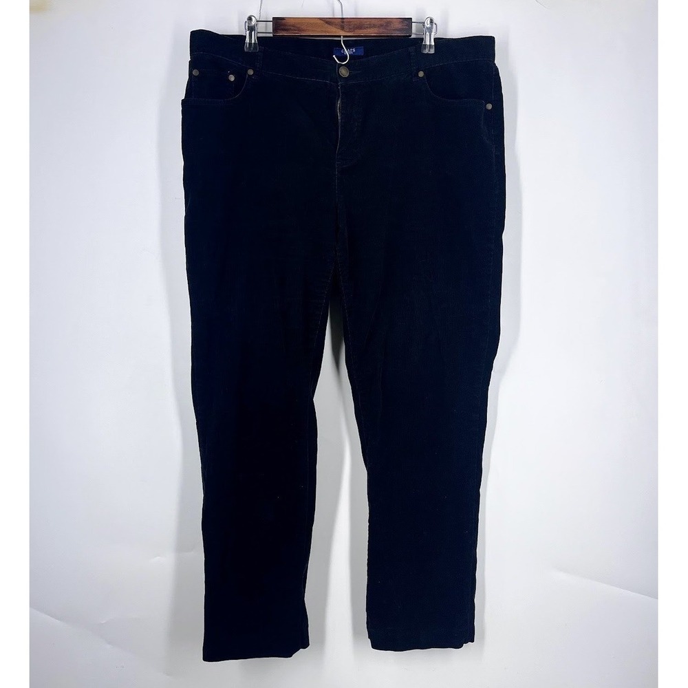 Chaps Womens 16W Black Corduroy Straight Leg Pants Stretch Cotton Five Pocket